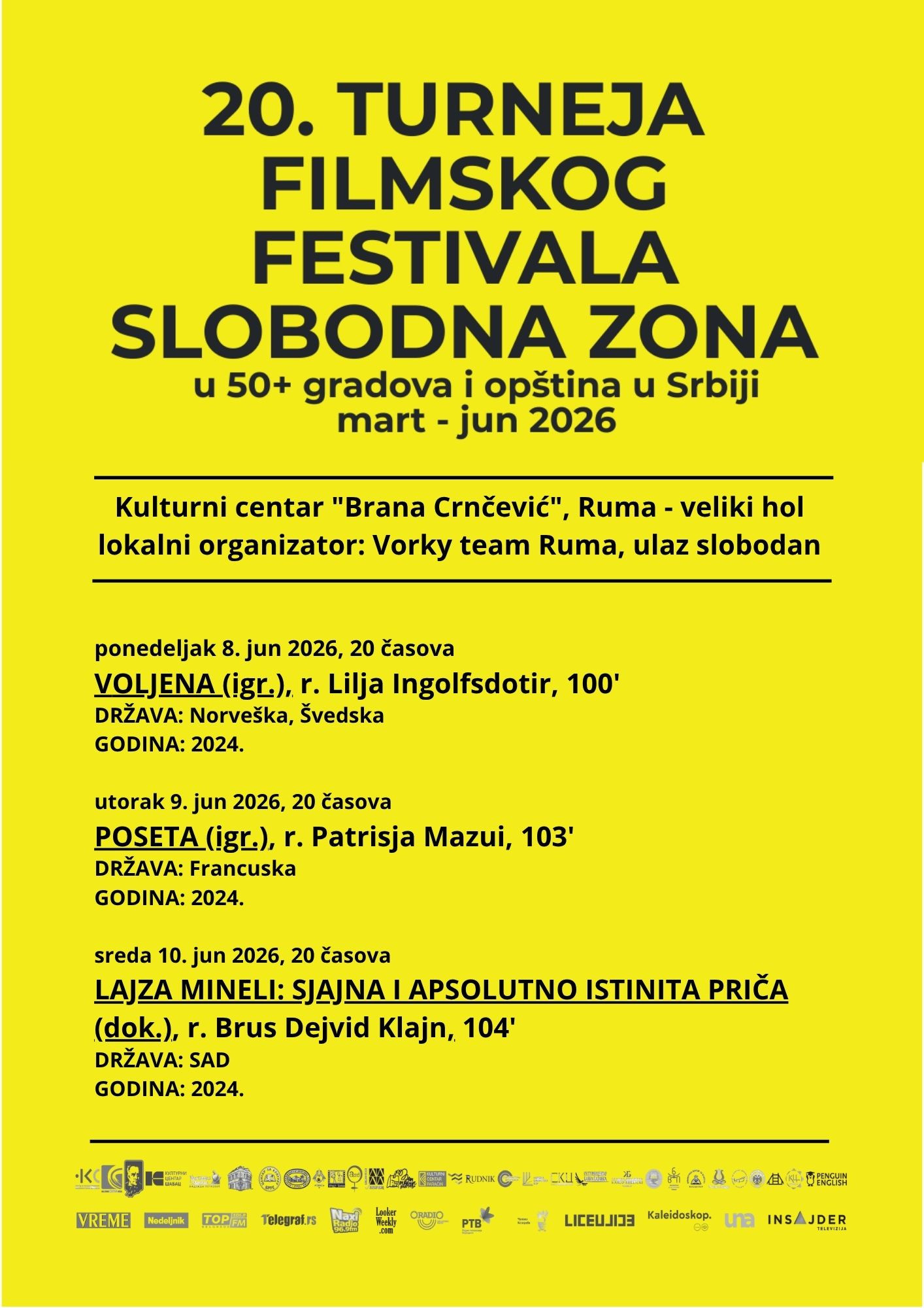RUMAU ponedeljak, 8. juna Festival Slobodna zona