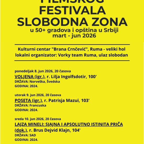 RUMAU ponedeljak, 8. juna Festival Slobodna zona