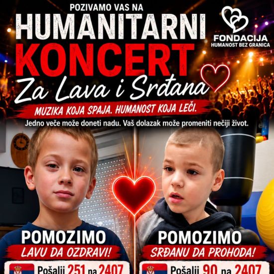 HUMANOST BEZ GRANICAHumanitarni koncert za lečenje dva dečaka bez publike! Pomoć stigla nakon objava na društvenim mrežama